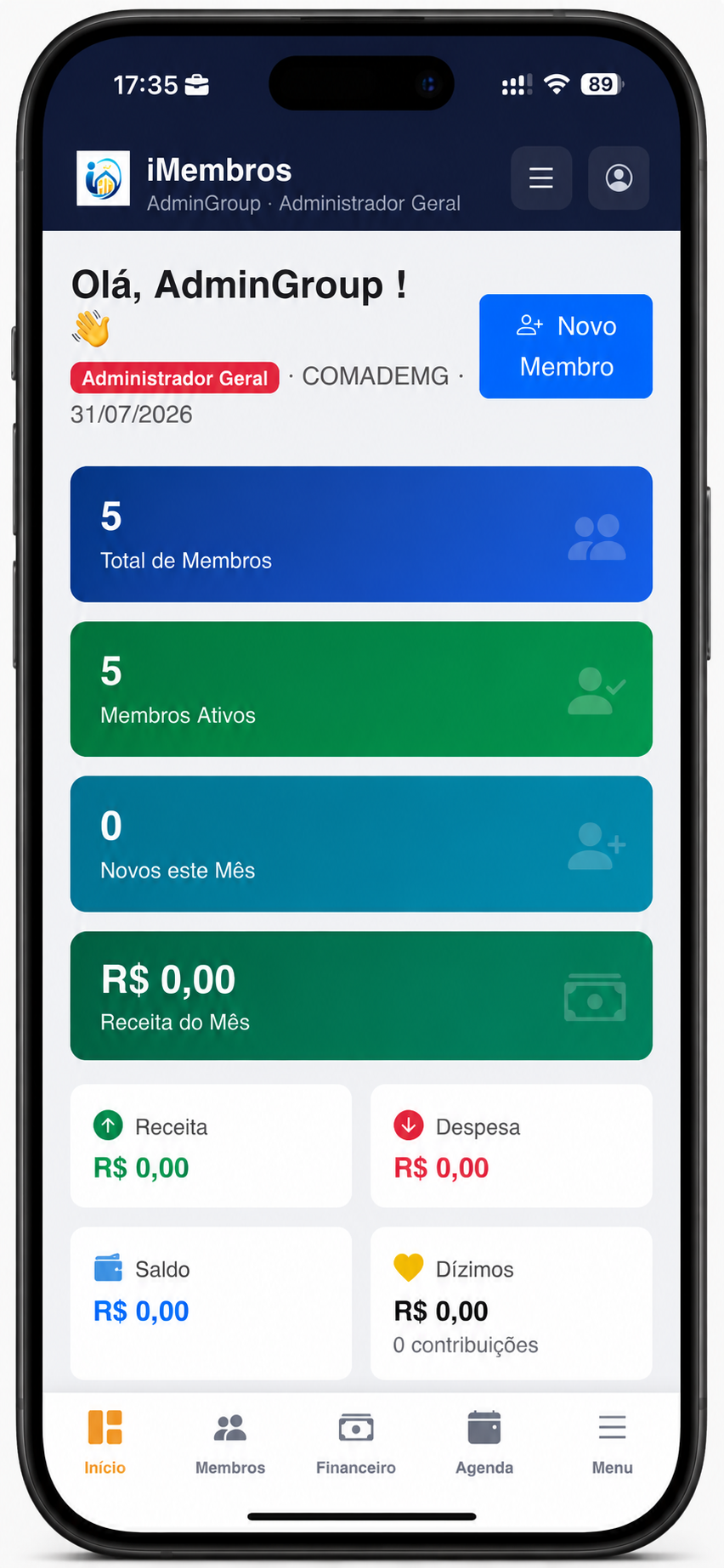 App do Gestor iMembros — painel administrativo aberto num monitor